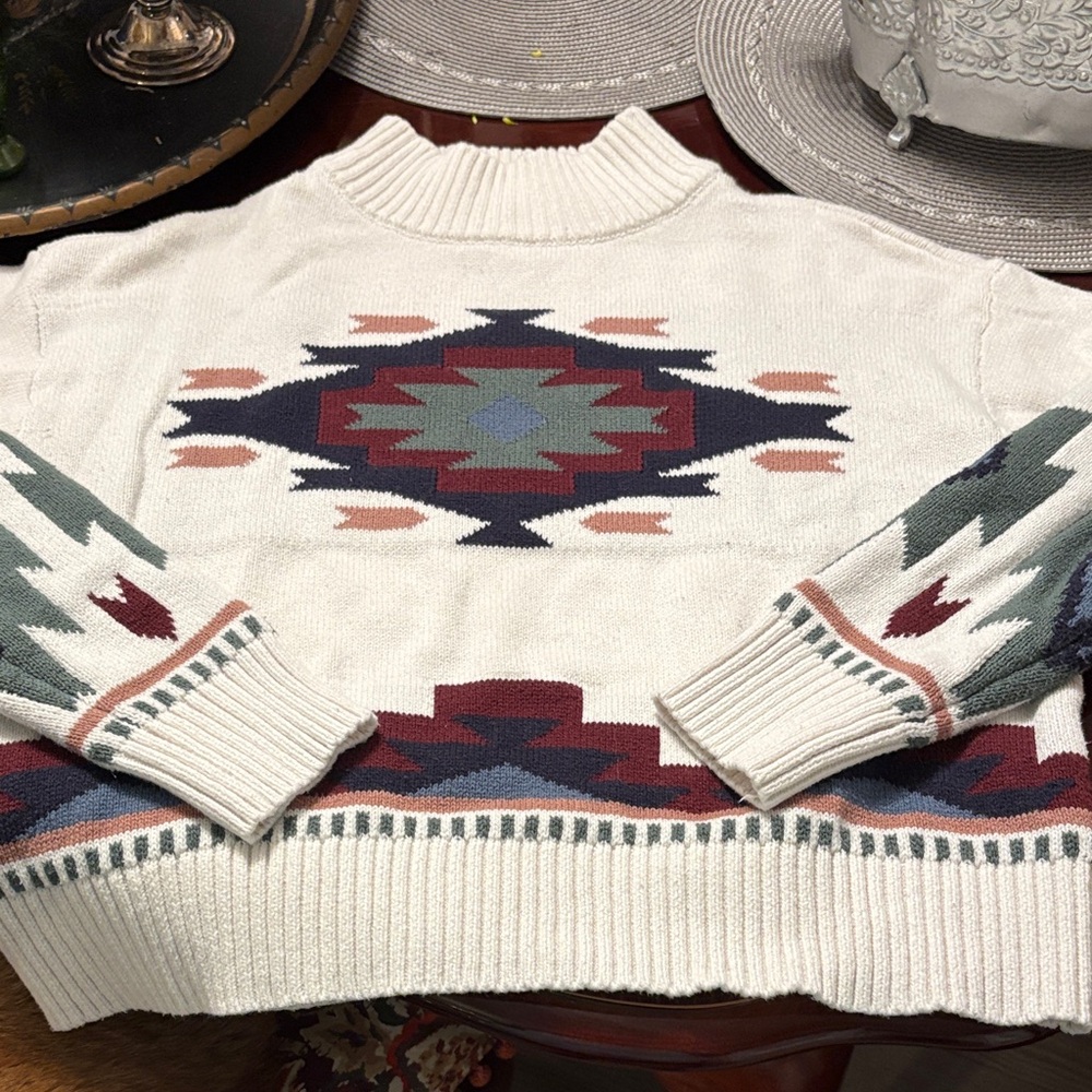 Lucky Brand Cream and Multicolor Turtleneck Sweater